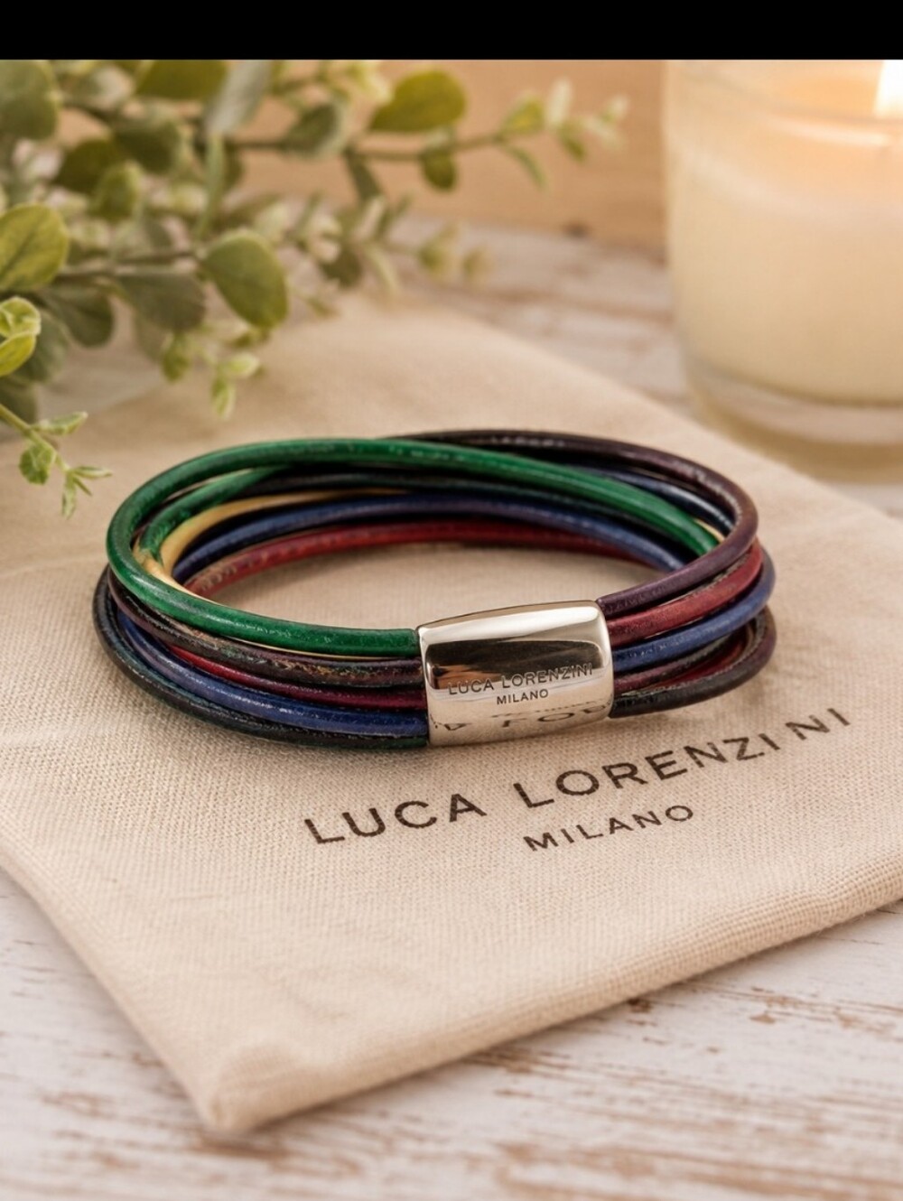 Multi-Color Leather Wrap Bracelet with Silver Magnetic Clasp - Luca By Henderson